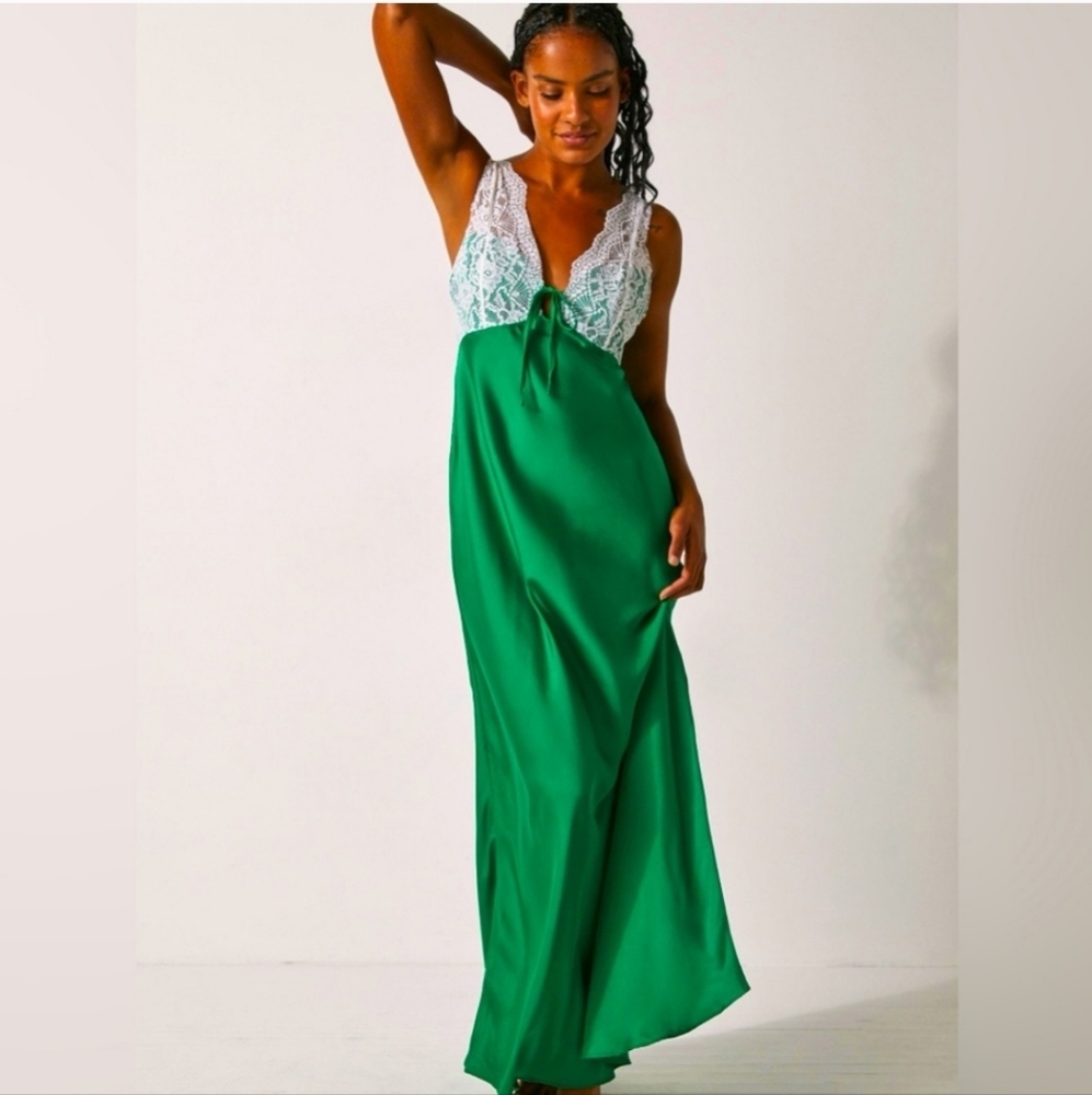 Free People Green and White Lace Maxi Dress
